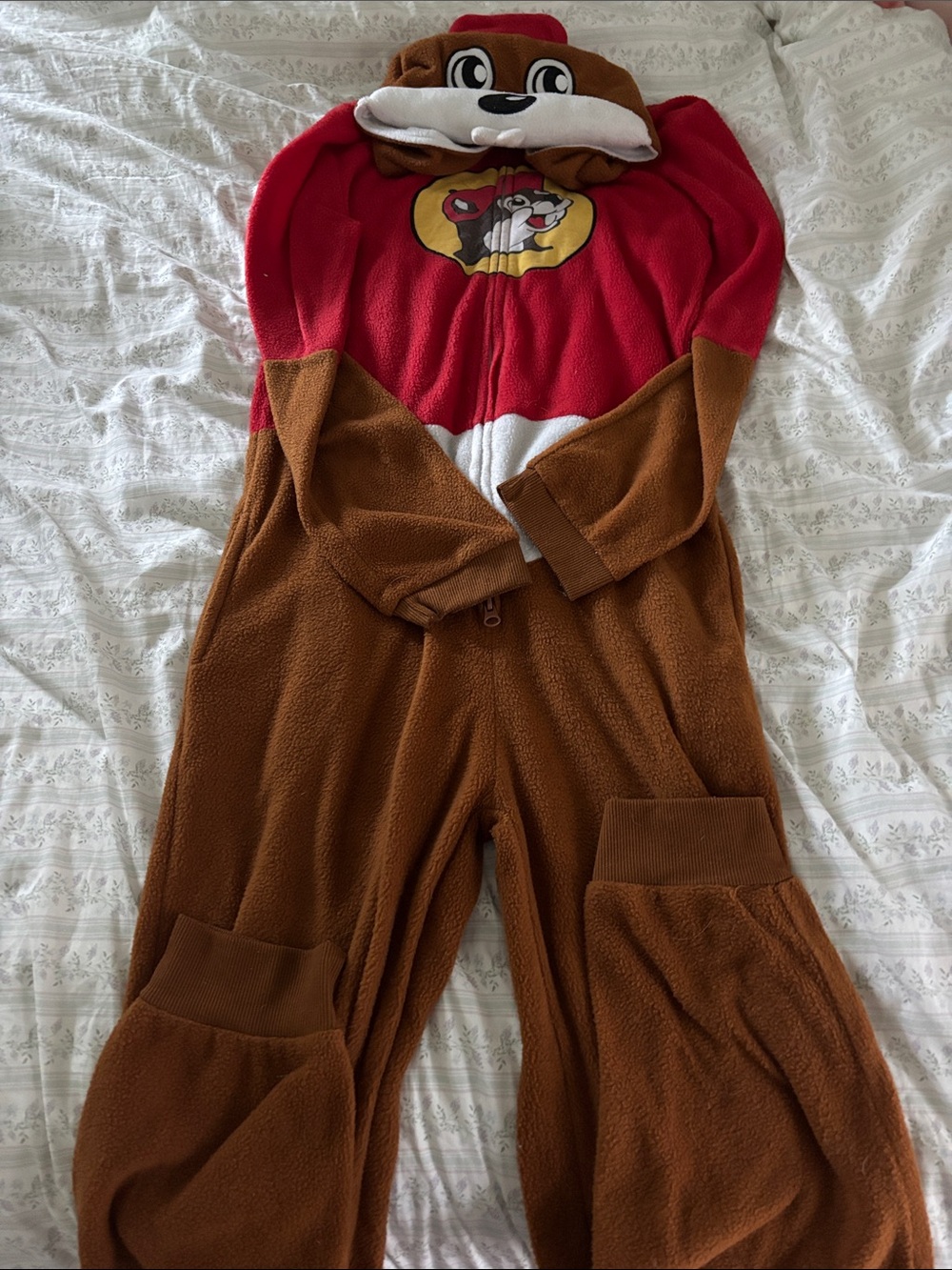 Kids Red and Brown Buc-ee’s Hooded Pajamas Onesie